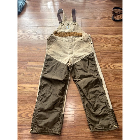 Vintage 80s Carhartt Bibs Overalls Brown USA 36x30 Hunting Nylon Double Knee - Picture 1 of 13